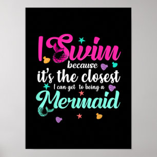 Funny Mermaid Swimming Quote Vrouwen en Gift Poster