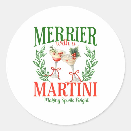 Funny Merrier With A Martini Bachelorette Merry Ch Ronde Sticker (Voorkant)