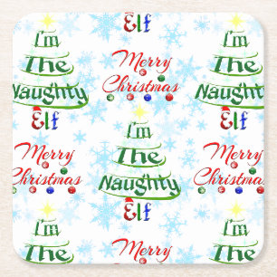 Funny Merry Christmas Holiday Naughty Elf Vierkante Kartonnen Onderzetter