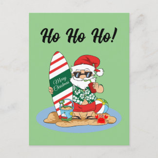 Funny Merry Christmas Santa on Summer Surf Beach Briefkaart