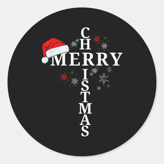 Funny Merry Christmas Xmas Cross Christian Snow Ronde Sticker (Voorkant)