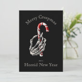 Funny Merry Creepmas Skeleton Candy Cane Kaart (Staand voorkant)