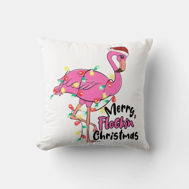 Funny Merry Flockin Kerstmis Flamingo Kussen (Voorkant)