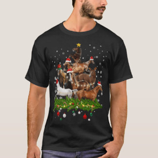 Funny Merry Horse Christmasree Lights Horse Santa  T-shirt