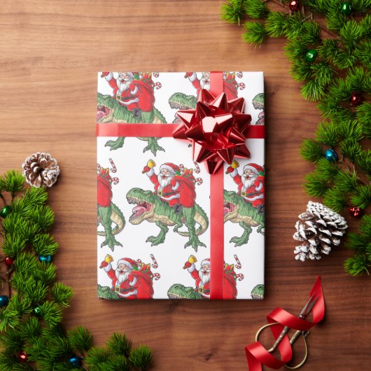 Funny Merry Kerstmis Dinosaur Santa Claus Cadeaupapier (Feestdagen Geschenken)