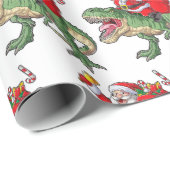 Funny Merry Kerstmis Dinosaur Santa Claus Cadeaupapier (Rol Hoek)