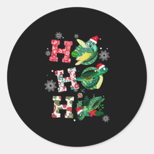 Funny Merry Kerstmis HO HO Turtle Santa Ronde Sticker