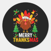 Funny Merry Thanksmas Happy Thanksgiving Santa Tur Ronde Sticker (Voorkant)