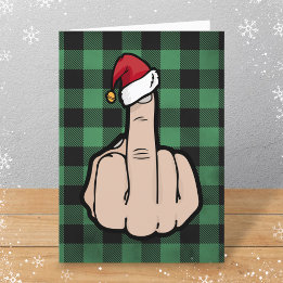 Funny Middle Finger Santa Hat Folded Kerstmis Feestdagen Kaart