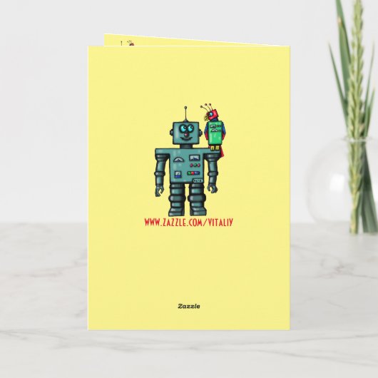 Funny mignon robot et perroquet joyeux carte d'ann (Dos)