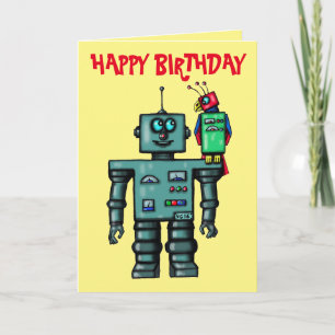 Funny mignon robot et perroquet joyeux carte d'ann