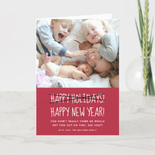 Funny Modern Happy Nieuwjaar Red Holiday Kaart