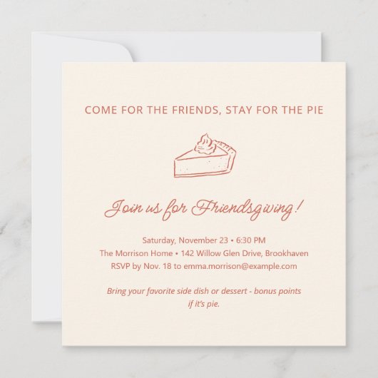 Funny Modern Pie Friendsgiving Party Thanksgiving Kaart (Voorkant)