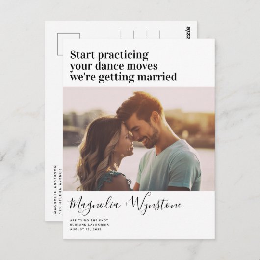 Funny Modern Typography Photo Wedding Save the Dat Briefkaart (Voorkant / Achterkant)