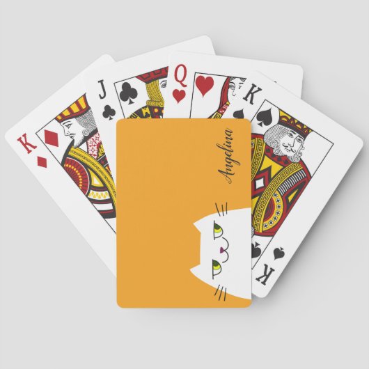Funny Modern White Cat Mango Mojito Monogrammed Pokerkaarten (Achterkant)