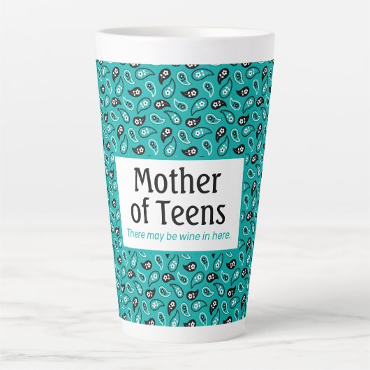 Funny Moeder van Tiener Aqua Paisley Latte Mok (Voorkant)