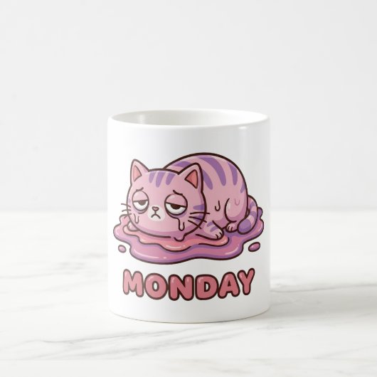 Funny Monday Meltdown Pink Cat Coffee Mug (Centre)