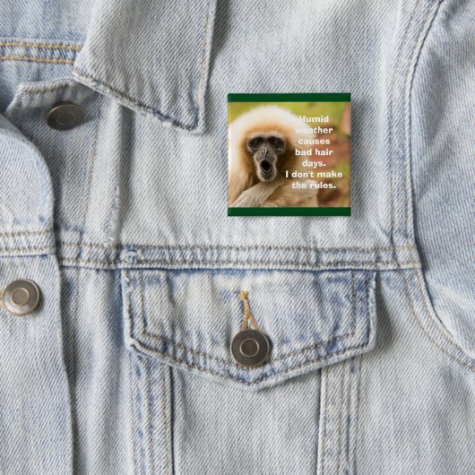 Funny Monkey Bad Hair Day Vierkante Button 5,1 Cm (In situ)