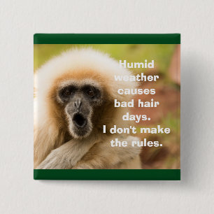 Funny Monkey Bad Hair Day Vierkante Button 5,1 Cm