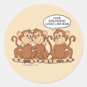 Funny Monkey Cartoon Design Ronde Sticker