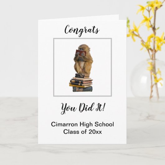 Funny Monkey FND Boek Afstuderen Gefeliciteerd je  Kaart (Gele Bloem)