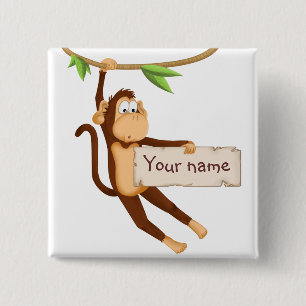 Funny monkey holding Jouw tekst Vierkante Button 5,1 Cm