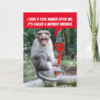 Funny Monkey-moersleutel, gehamerd op je verjaarda Kaart