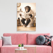 Funny Monkey Reading Newspaper Bathroom Humor Canvas Afdruk (Insitu (Woonkamer))