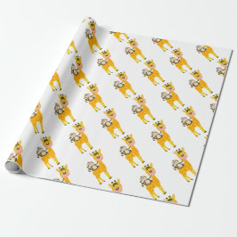 Funny Monkey Riding a Giraffe Cartoon Cadeaupapier