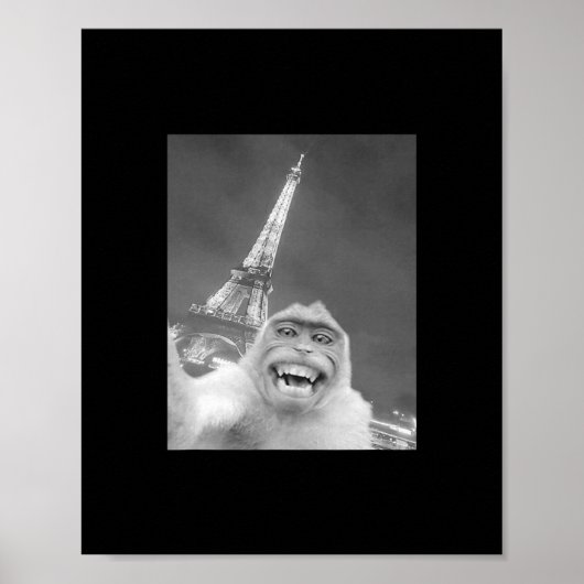 Funny Monkey Selfie Eiffel Tower In Paris Men Wome Poster (Voorkant)