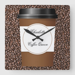 Funny Monogram Coffee Theme Wall Decor Clocks Vierkante Klok