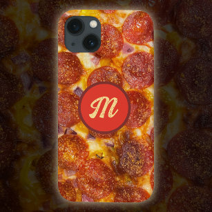 Funny Monogrammed Pepperoni Pizza Pattern Gag Gift iPhone 13 Hoesje
