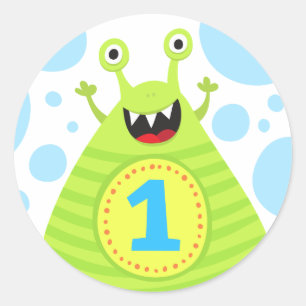 Funny monster eerste verjaardagsstickers voor kind ronde sticker