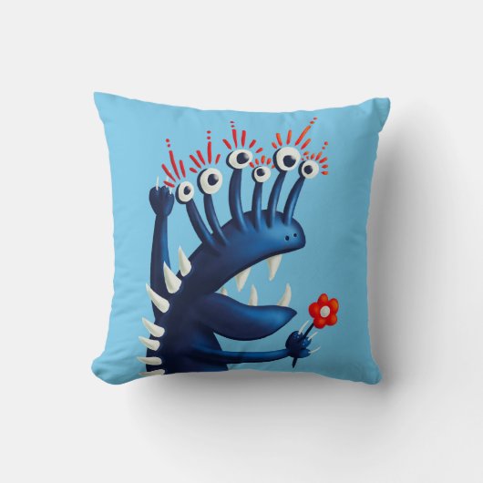 Funny Monster Flower Blue Kinder Kussen (Voorkant)