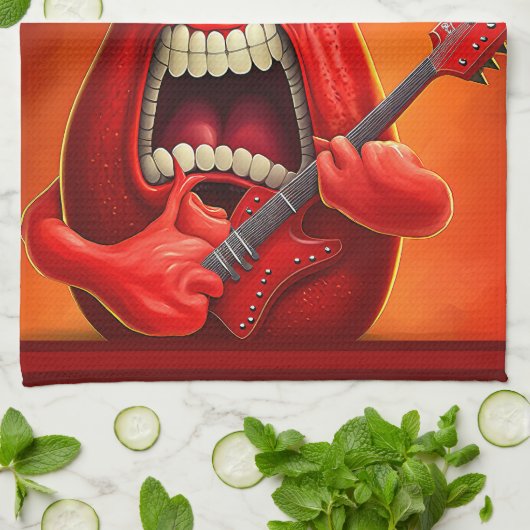 Funny Monster Red Bell Pepper Rocker Guitar Theedoek (Gevouwen)