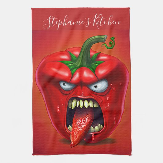 Funny Monster Red Bell Pepper Rocker Theedoek (Verticaal)