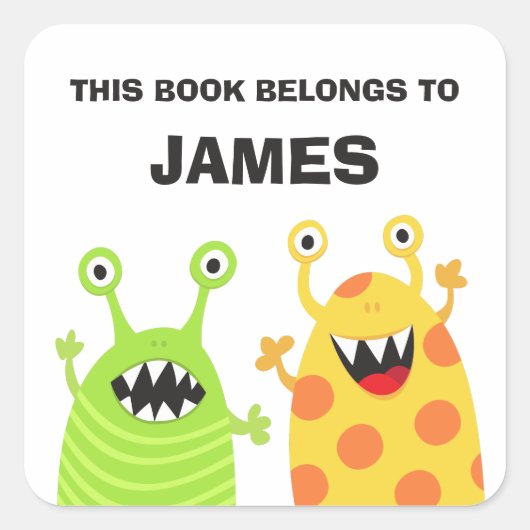 Funny monsters bookstickers voor kinderen vierkante sticker (Voorkant)