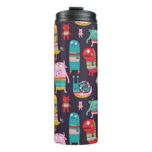 Funny Monsters Cartoon Naadloos Patroon Thermosbeker