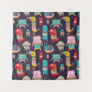 Funny Monsters Cartoon Naadloos Patroon Wandkleed
