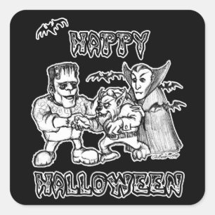 Funny Monsters - Happy Halloween Vierkante Sticker