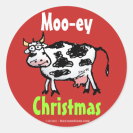 Funny Moo-ey kerstKoe Ronde Sticker