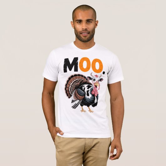 Funny Moo Turkey Thanksgiving Design T-shirt (Voorkant volledig)