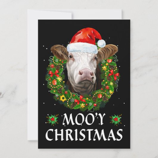 Funny Mooey Kerstmis met Santa Hat Koe Moo Far Kaart (Voorkant)