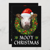 Funny Mooey Kerstmis met Santa Hat Koe Moo Far Kaart (Voorkant / Achterkant)