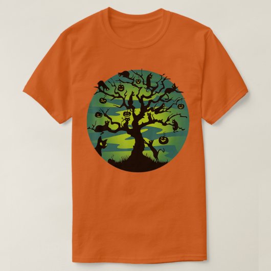 Funny Moon Black Cats Pumpkin Tree Moon Halloween  T-shirt (Design voorkant)