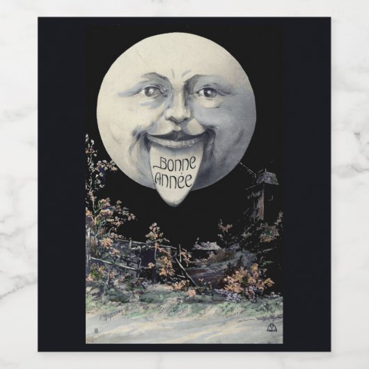 Funny Moon New Years Mousserende wijnlabels Wijn Etiket (Enkel label)