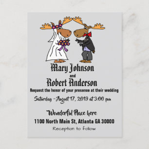 Funny Moose Bride en Groom Wedding Invitation Uitnodiging Briefkaart