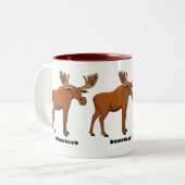 Funny moose cartoon illustratie tweekleurige koffiemok (Voorkant links)