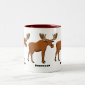 Funny moose cartoon illustratie tweekleurige koffiemok (Center)
