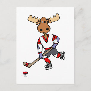 Funny Moose die Ice Hockey Cartoon speelt Briefkaart